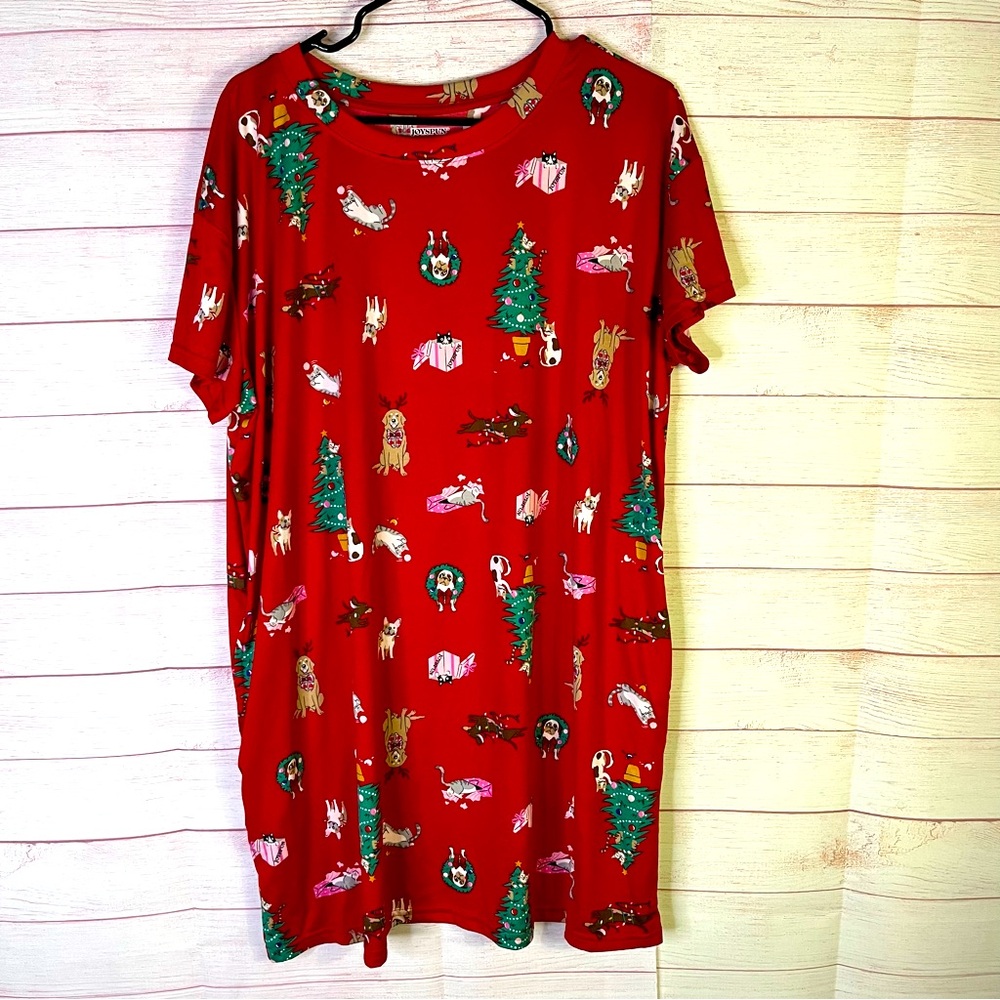 JoySpun Cozy Comfy‎ Christmas Animal Print with Pockets Nightgown Size L-XL